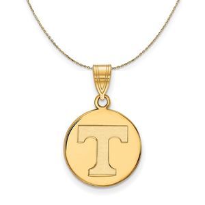 14k Yellow Gold U. of Tennessee Medium Initial T Disc Necklace - 22 In